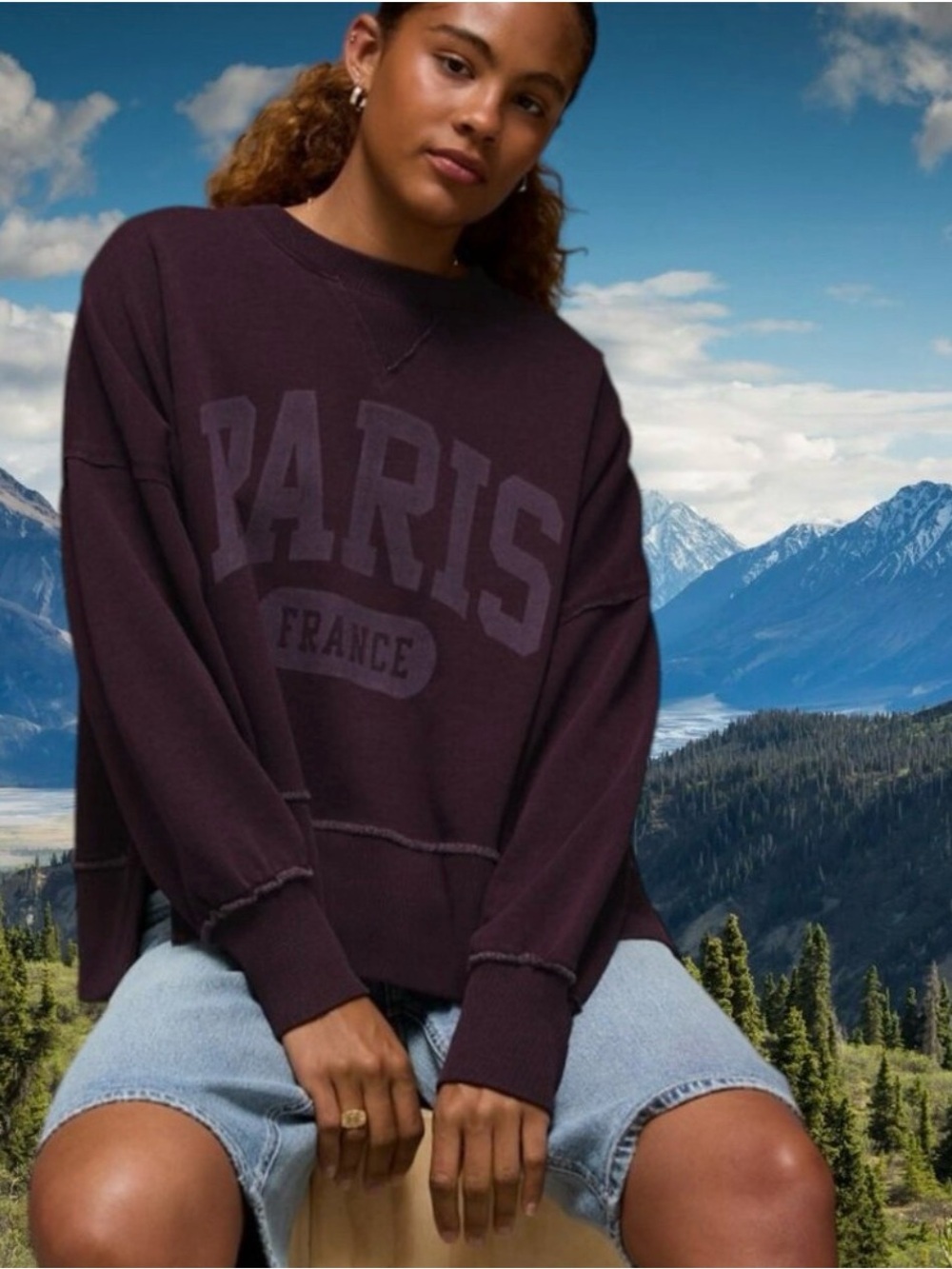 NWT American Eagle Outfitters Purple Paris France Crewneck oversized Sweatshirt